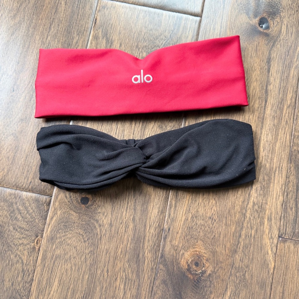 Alo Yoga Headband Set Women OS Red Black Excellent Airlift Alosoft Serenity